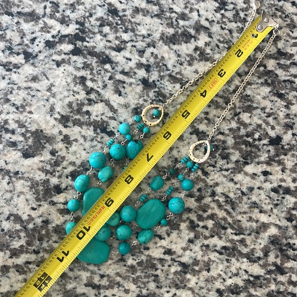 Sterling Silver with Turquoise Stones Statement Waterfall Bib Necklace - Picture 3 of 3